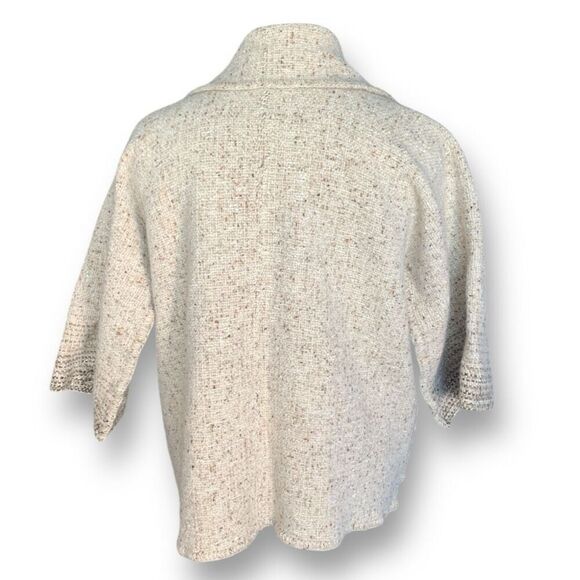 Vintage Shepherds Harvest Knit Wool Cardigan Sweater Oatmeal Fringe Scarf - Picture 3 of 10